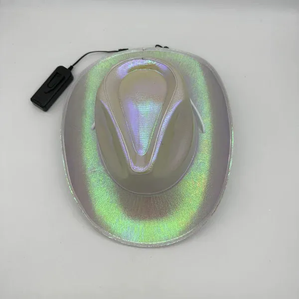 EL WIRE Light Up White Iridescent Space Cowboy Hat - Pack of 24 Hats