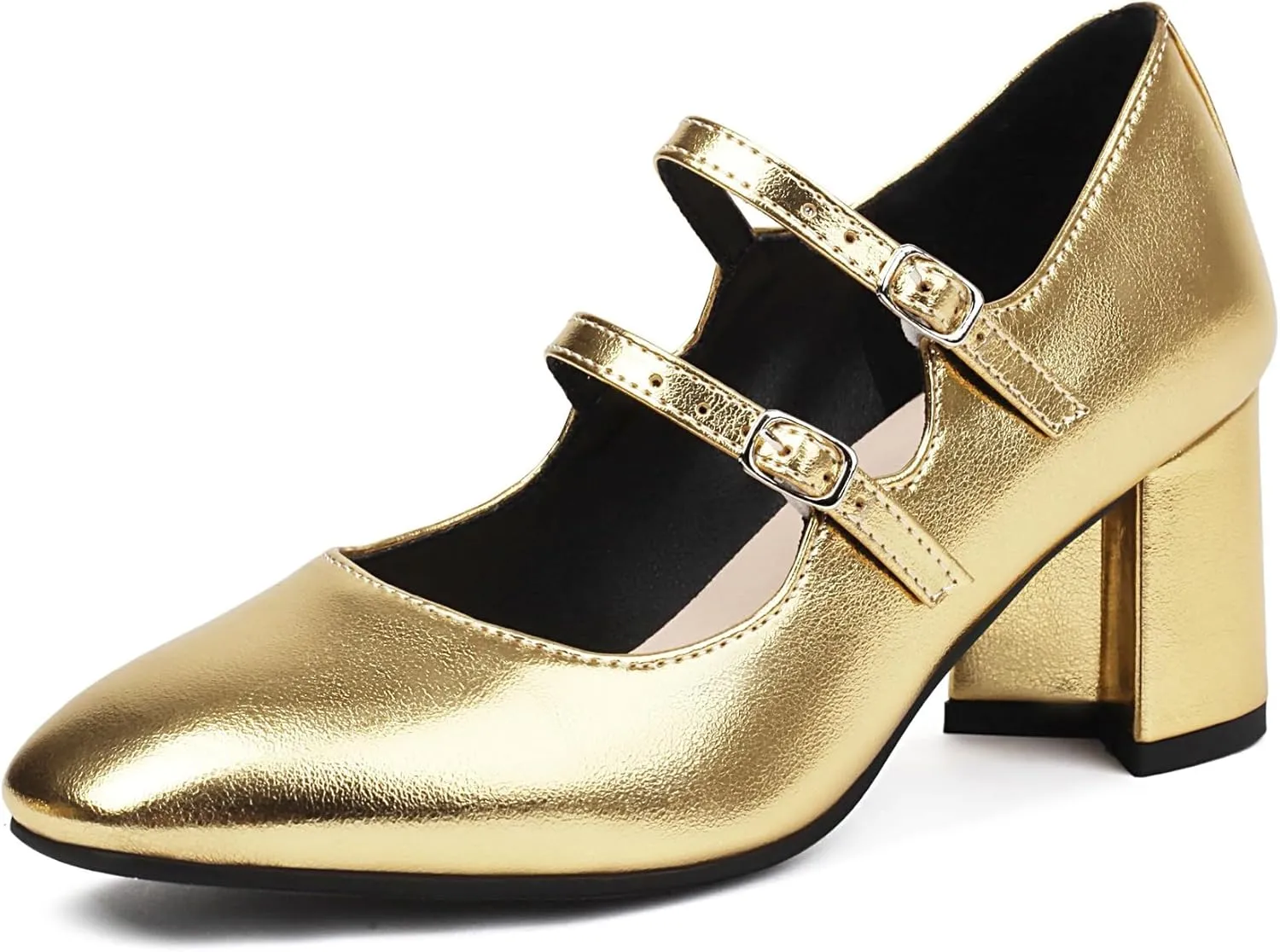 Elbslutt Women's Rockabilly Shoes Chunky Mary Janes Patent Leather Ankle Double Strap Block Heel Pumps Cute Dressy Shoes