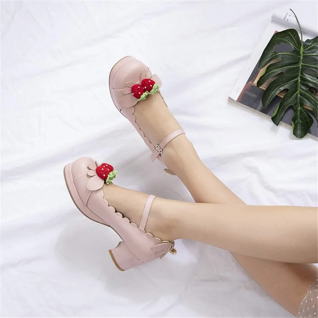 Elyffany Women's Cute Lolita Cosplay Shoes Mid Chunky Heel Mary Jane Pumps