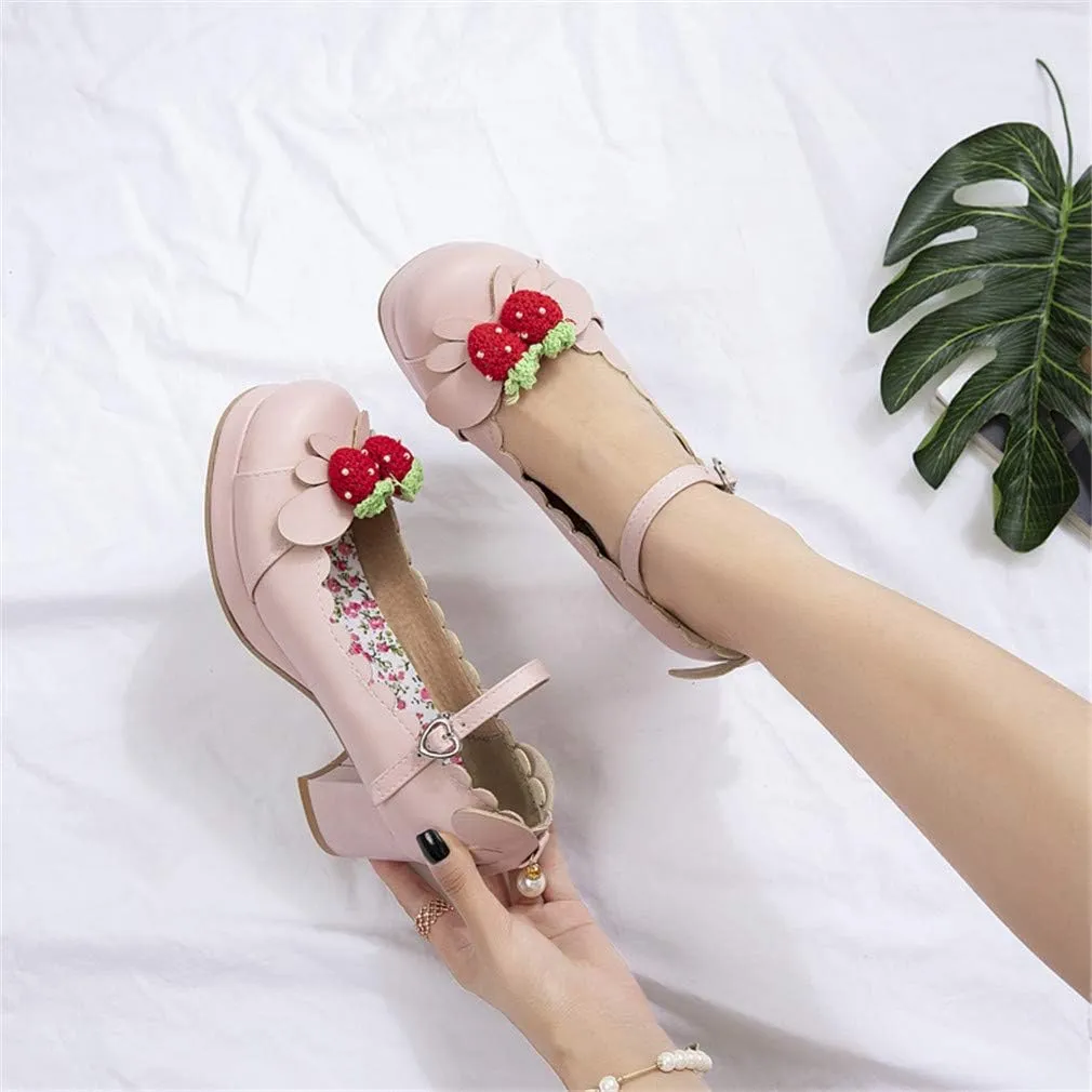 Elyffany Women's Cute Lolita Cosplay Shoes Mid Chunky Heel Mary Jane Pumps