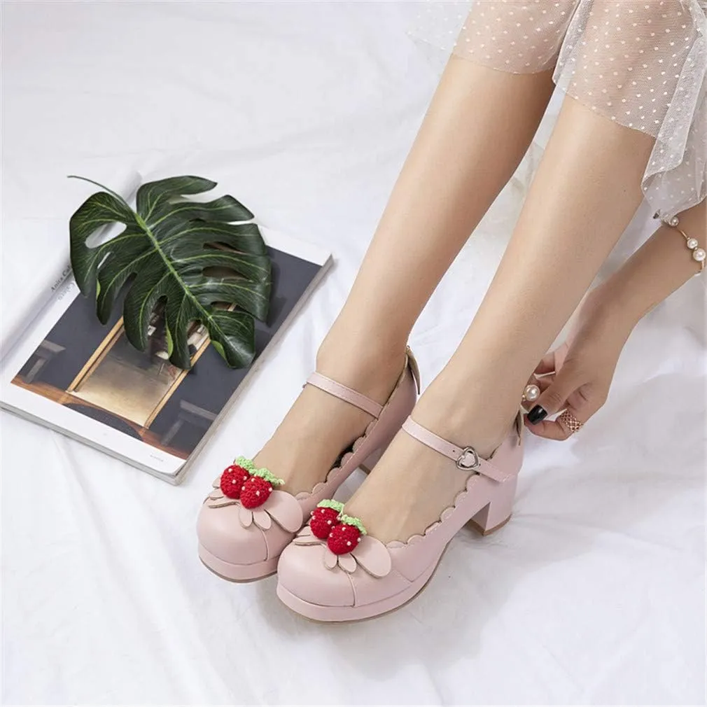 Elyffany Women's Cute Lolita Cosplay Shoes Mid Chunky Heel Mary Jane Pumps