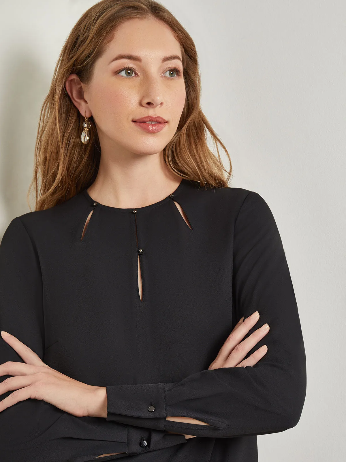 Embellished Neckline Blouse - Crepe De Chine