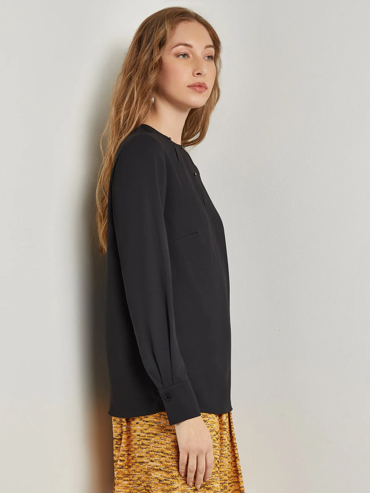 Embellished Neckline Blouse - Crepe De Chine