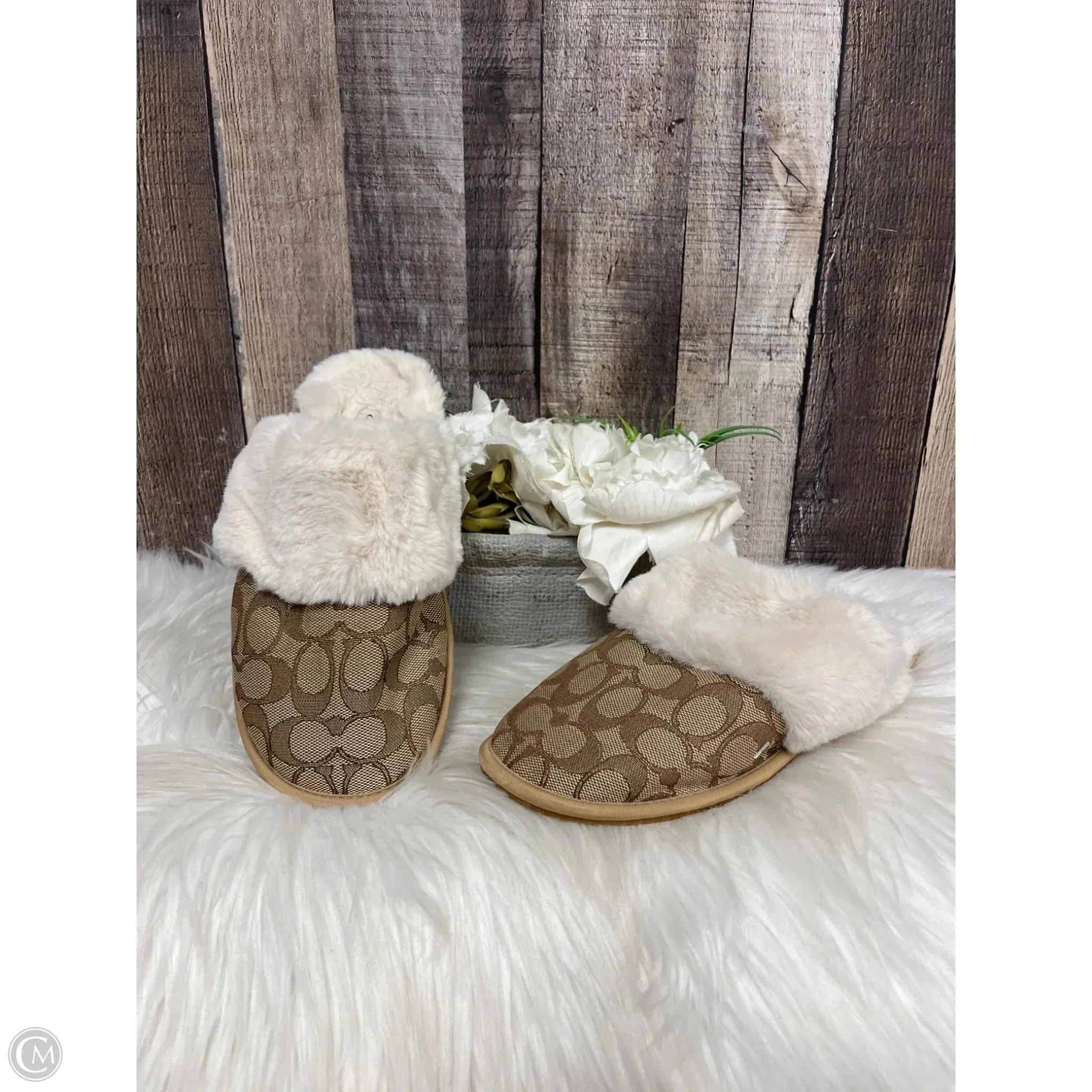 Slippers Designer By Coach In Brown Foam Lining Running Errands Comfort Heel