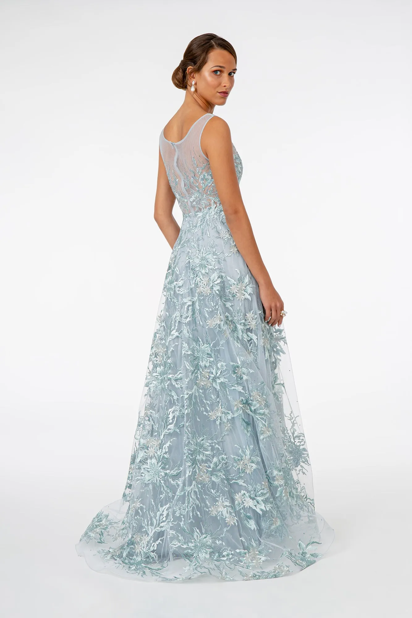 Embroidered Mesh A-Line Long Dress GLGL2979