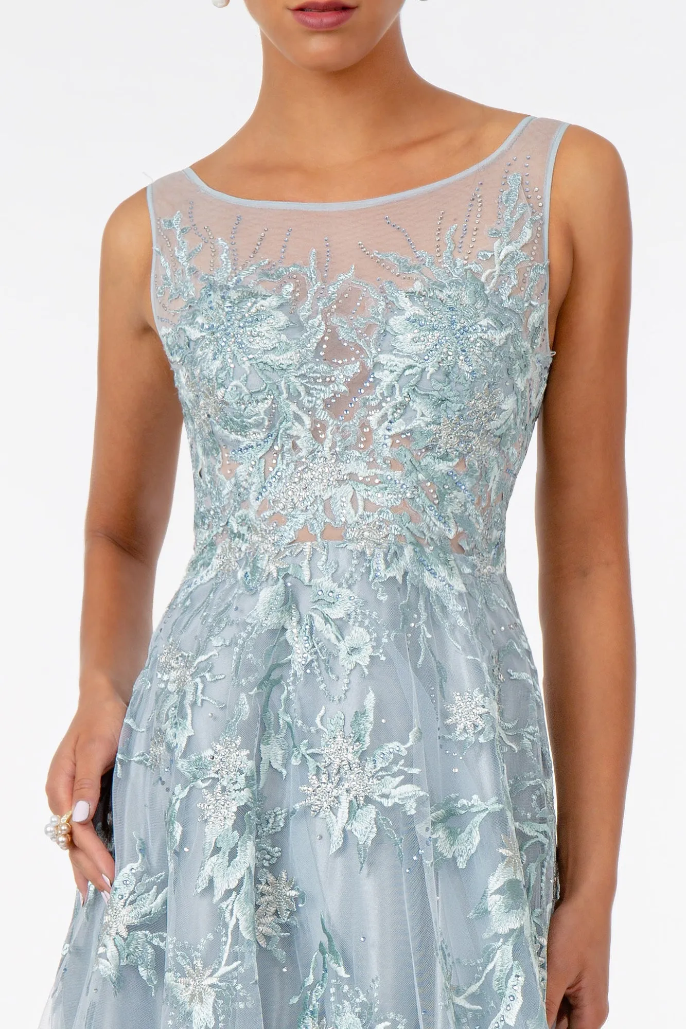 Embroidered Mesh A-Line Long Dress GLGL2979