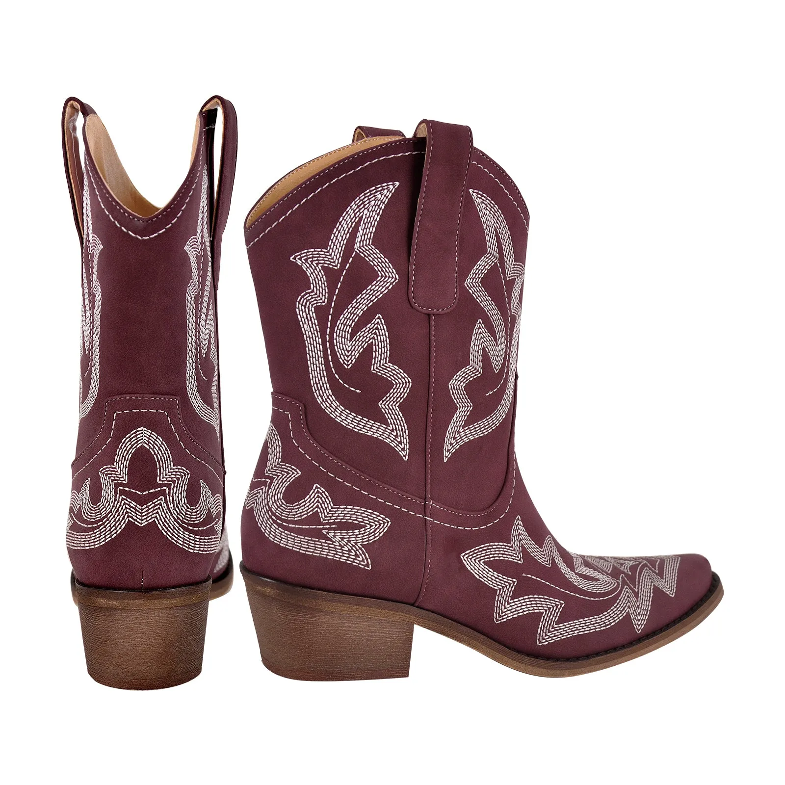 Embroidered Pointed Toe Ankle Western Boots