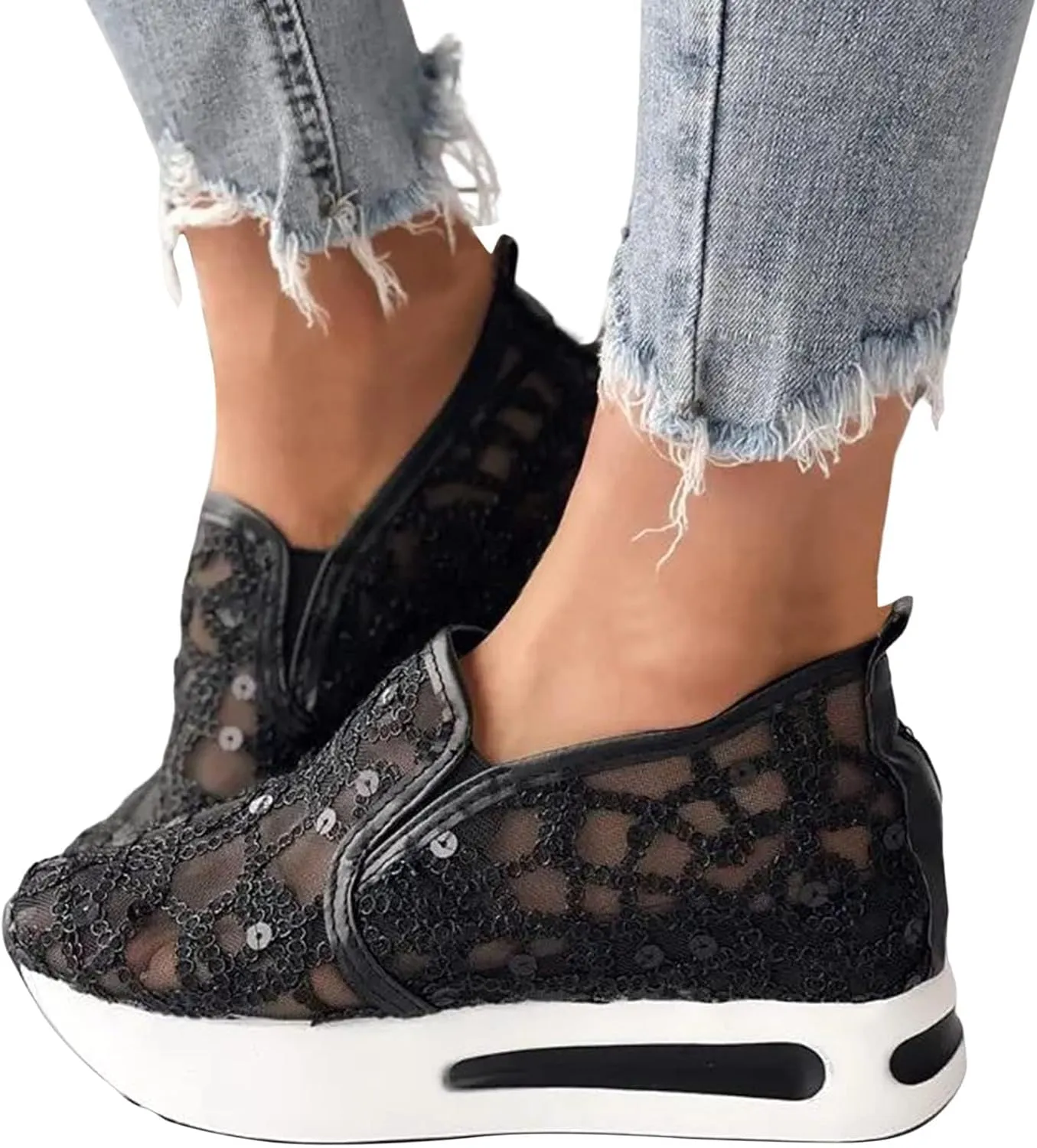 Embroidered Sneakers for Women See Through Mesh Breathable Shoes Comfortable Walking Sneakers Platform Chunky Loafers Casual Lightweight Shoes Beach Footwear 2025 Fashion