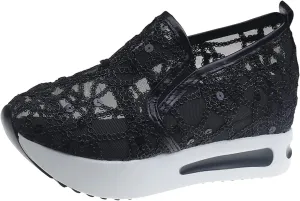 Embroidered Sneakers for Women See Through Mesh Breathable Shoes Comfortable Walking Sneakers Platform Chunky Loafers Casual Lightweight Shoes Beach Footwear 2025 Fashion
