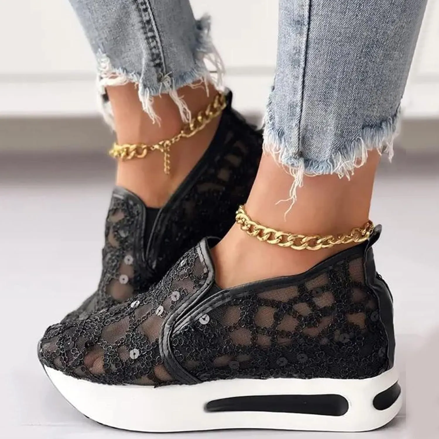 Embroidered Sneakers for Women See Through Mesh Breathable Shoes Comfortable Walking Sneakers Platform Chunky Loafers Casual Lightweight Shoes Beach Footwear 2025 Fashion
