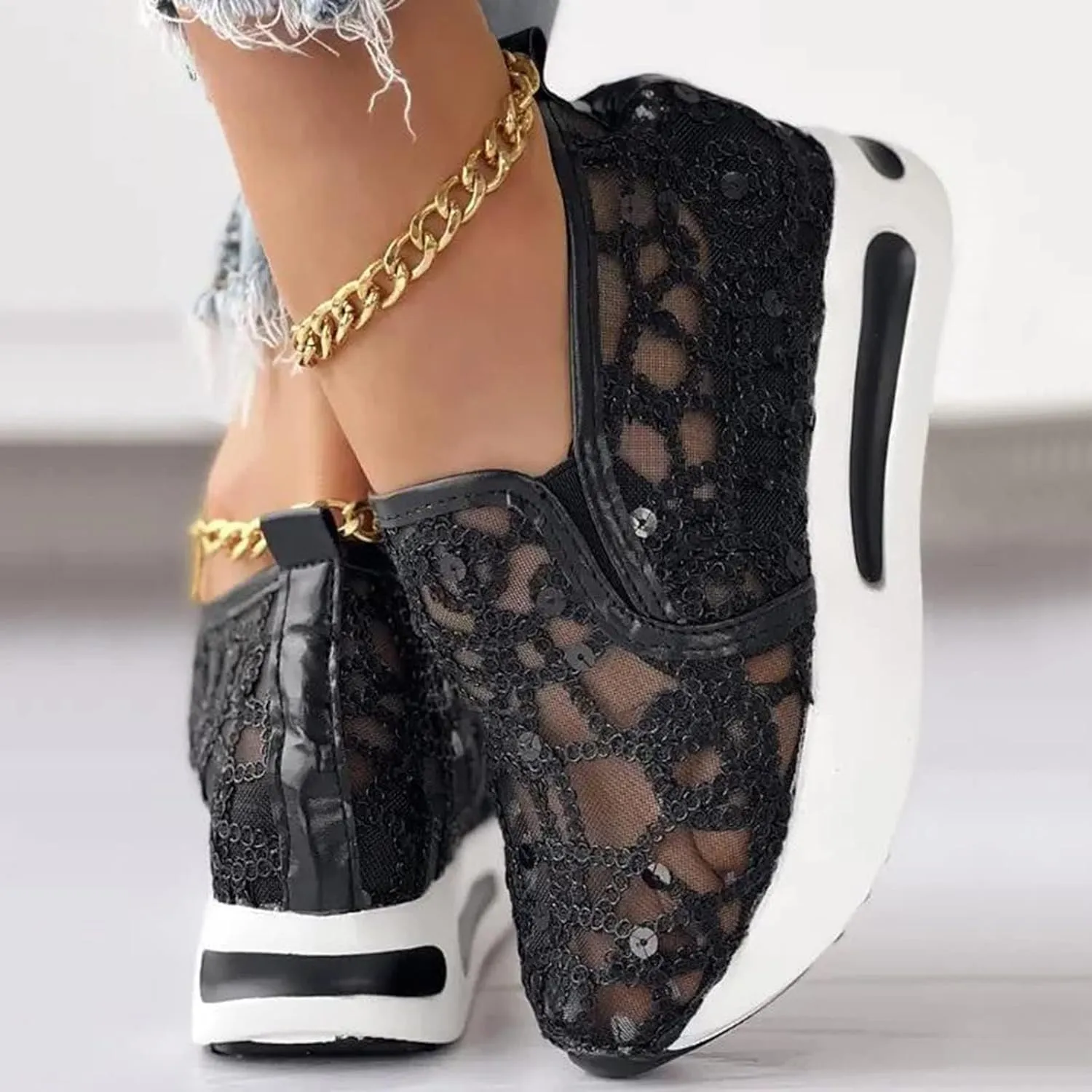 Embroidered Sneakers for Women See Through Mesh Breathable Shoes Comfortable Walking Sneakers Platform Chunky Loafers Casual Lightweight Shoes Beach Footwear 2025 Fashion