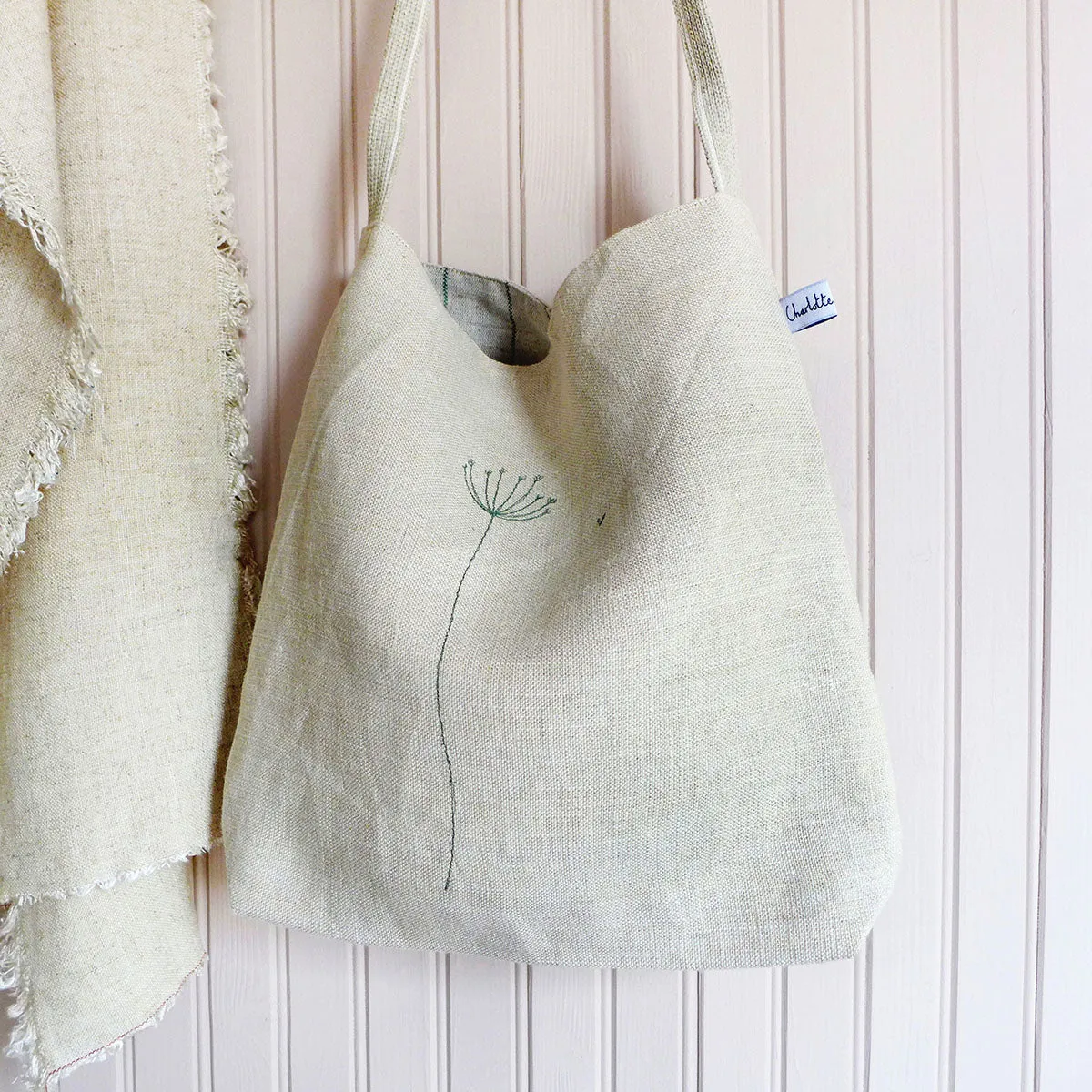 Embroidered Wildflowers Linen Day Bag