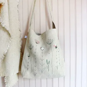 Embroidered Wildflowers Linen Day Bag