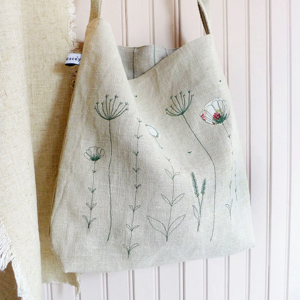 Embroidered Wildflowers Linen Day Bag