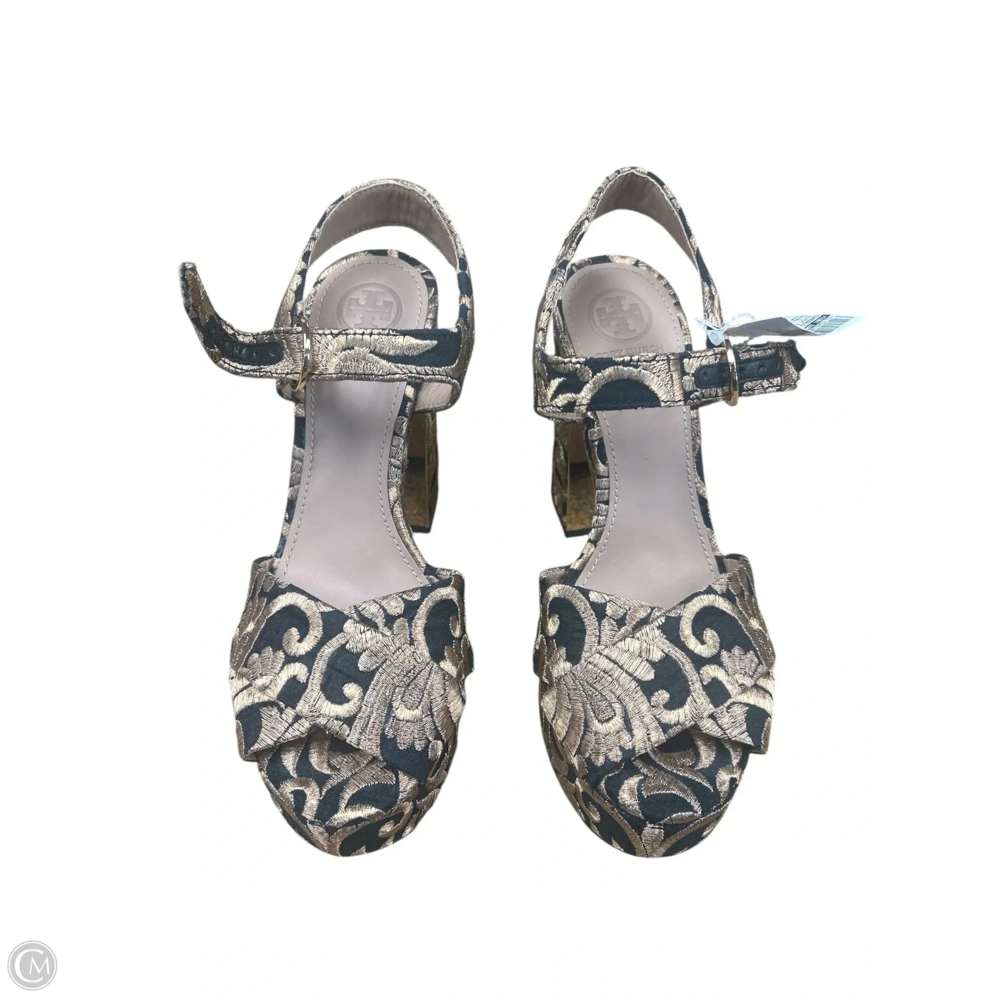 Sandals Designer By Tory Burch In Black & Gold, Size: 5.5 Flexible Outsole Carry Easy