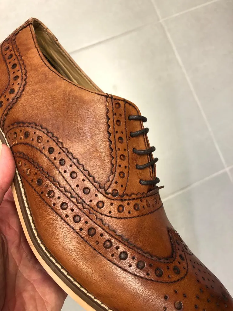 English Leather Brogues - Burnished Tan