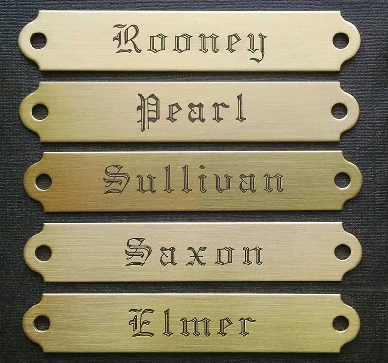 Engraved HALTER PLATE LARGE THICK 4 1/4" x 3/4" x .050" Solid Brass or Nickel Silver Notched or Scalloped Corners Horse Name Plate starting at