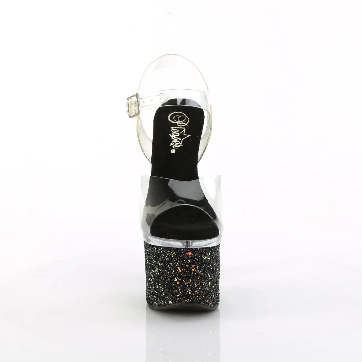 ESTEEM-708LG Pleaser 7 Inch Black Glitter Platform Dance Shoes