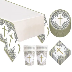 Fancy Silver & Gold Religious Cross Dinner Party Pack (Serves 16)