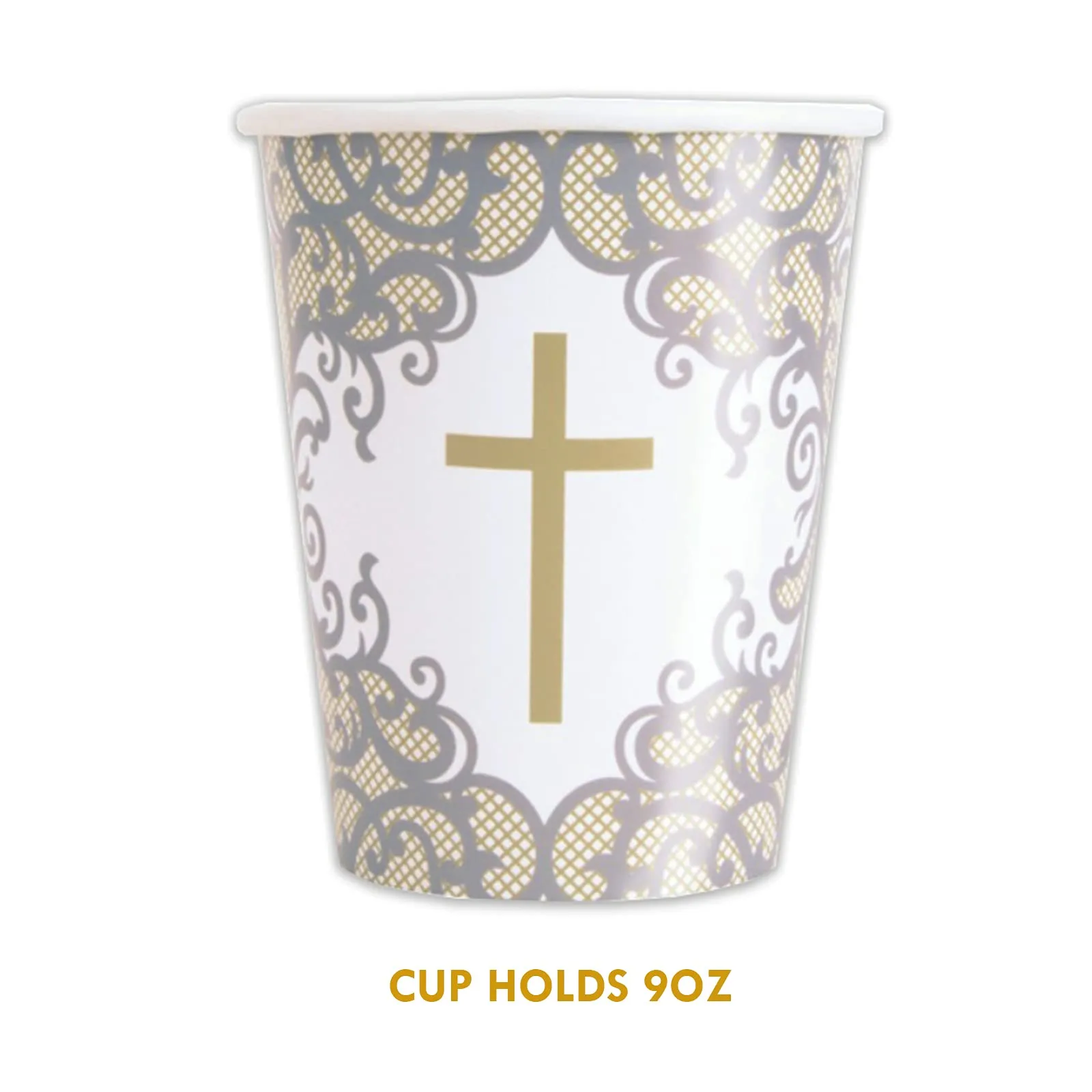 Fancy Silver & Gold Religious Cross Dinner Party Pack (Serves 16)