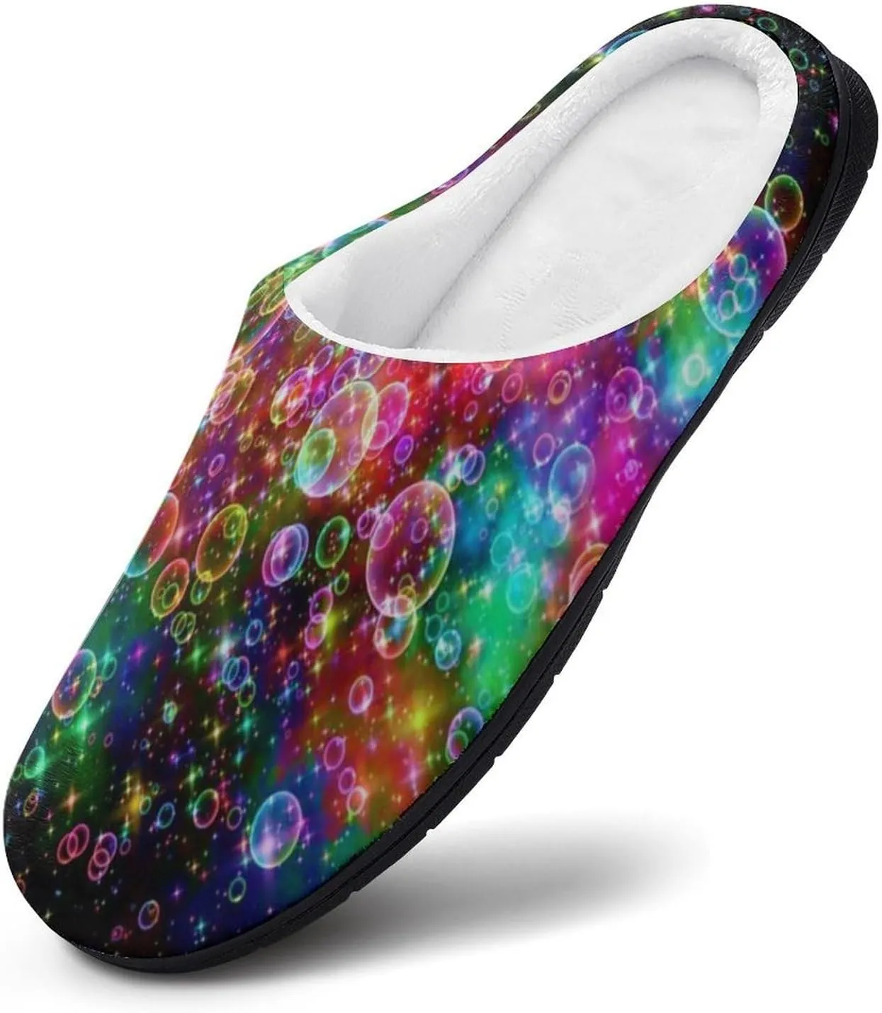 Fantasy Rainbow Color Bubble Fashion Mens Slippers Slip On Fuzzy House Shoes for Indoor Outdoor