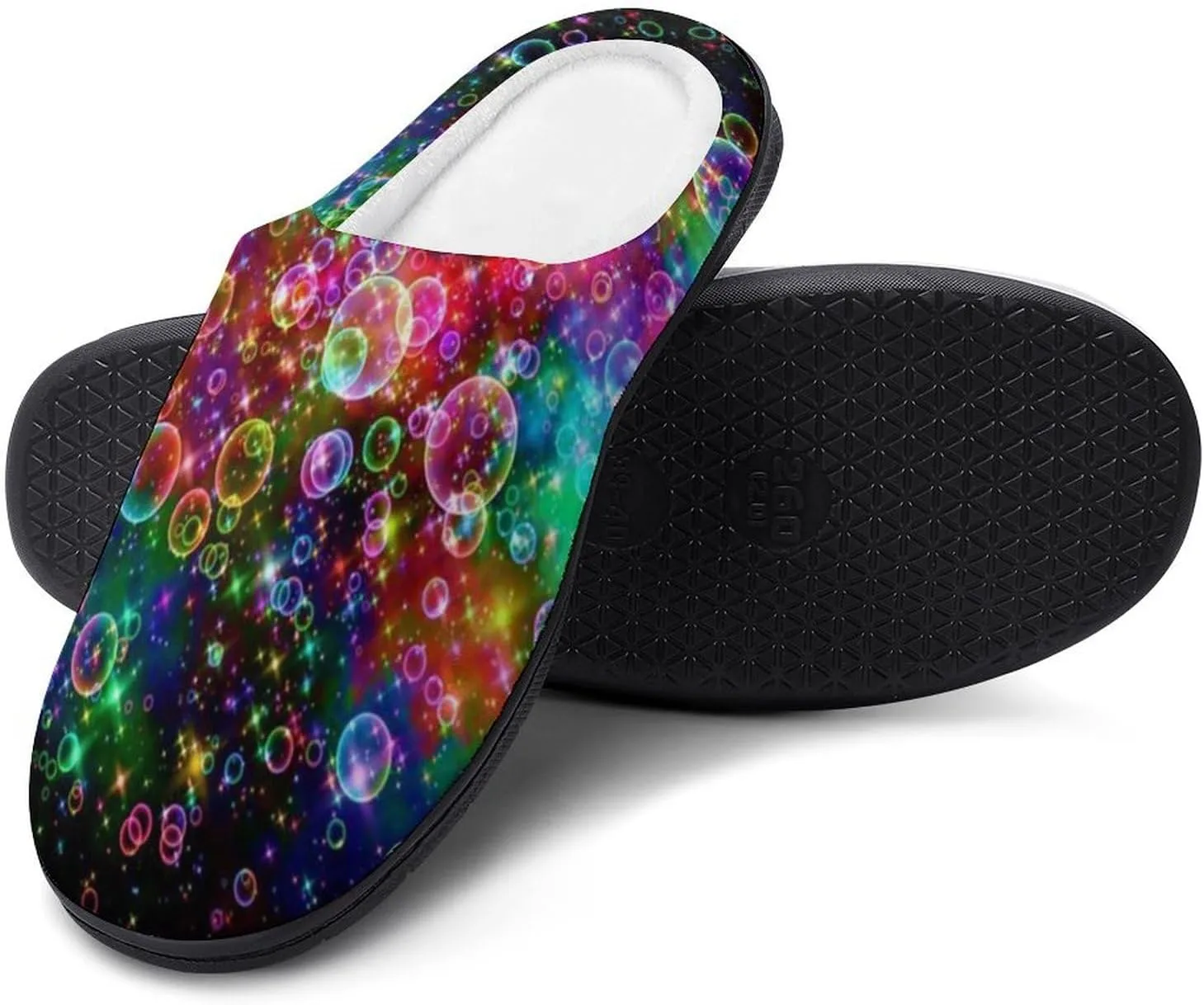 Fantasy Rainbow Color Bubble Fashion Mens Slippers Slip On Fuzzy House Shoes for Indoor Outdoor