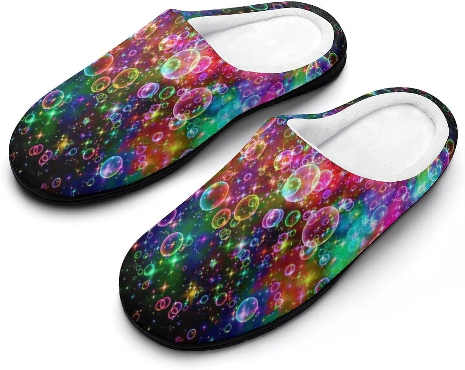 Fantasy Rainbow Color Bubble Fashion Mens Slippers Slip On Fuzzy House Shoes for Indoor Outdoor