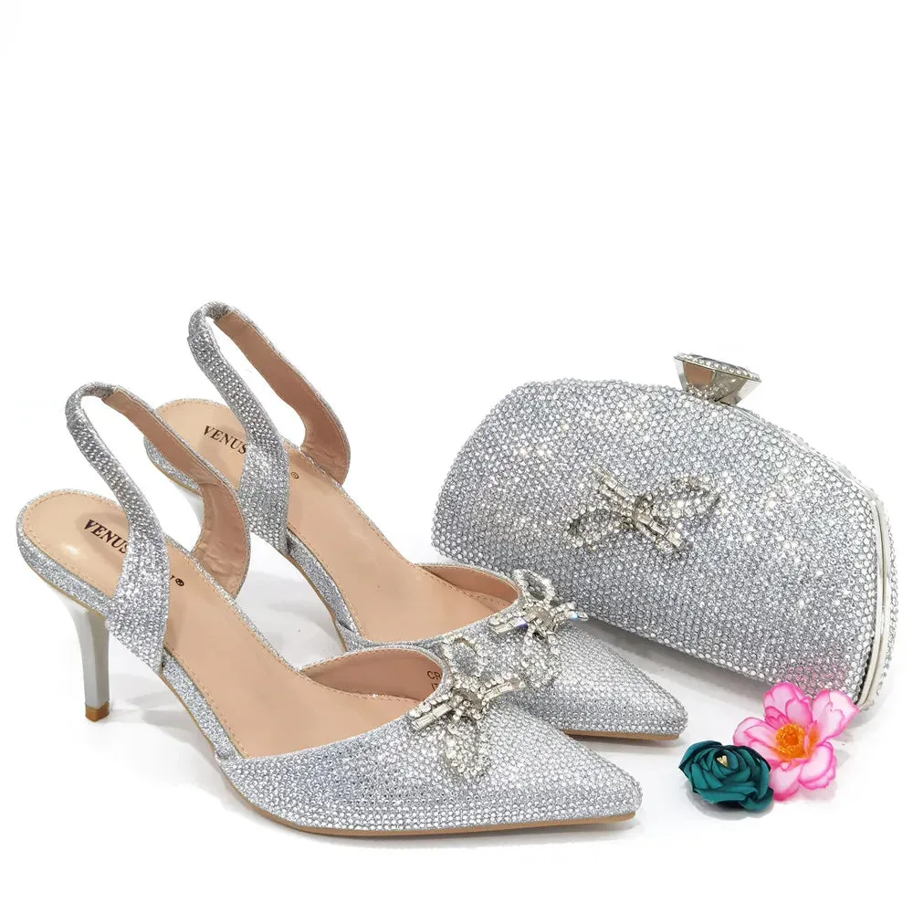 Fashionable Gold Color Ladies Shoes and Bag Set for Party Nigerian Women Wedding Shoes and Bag Set