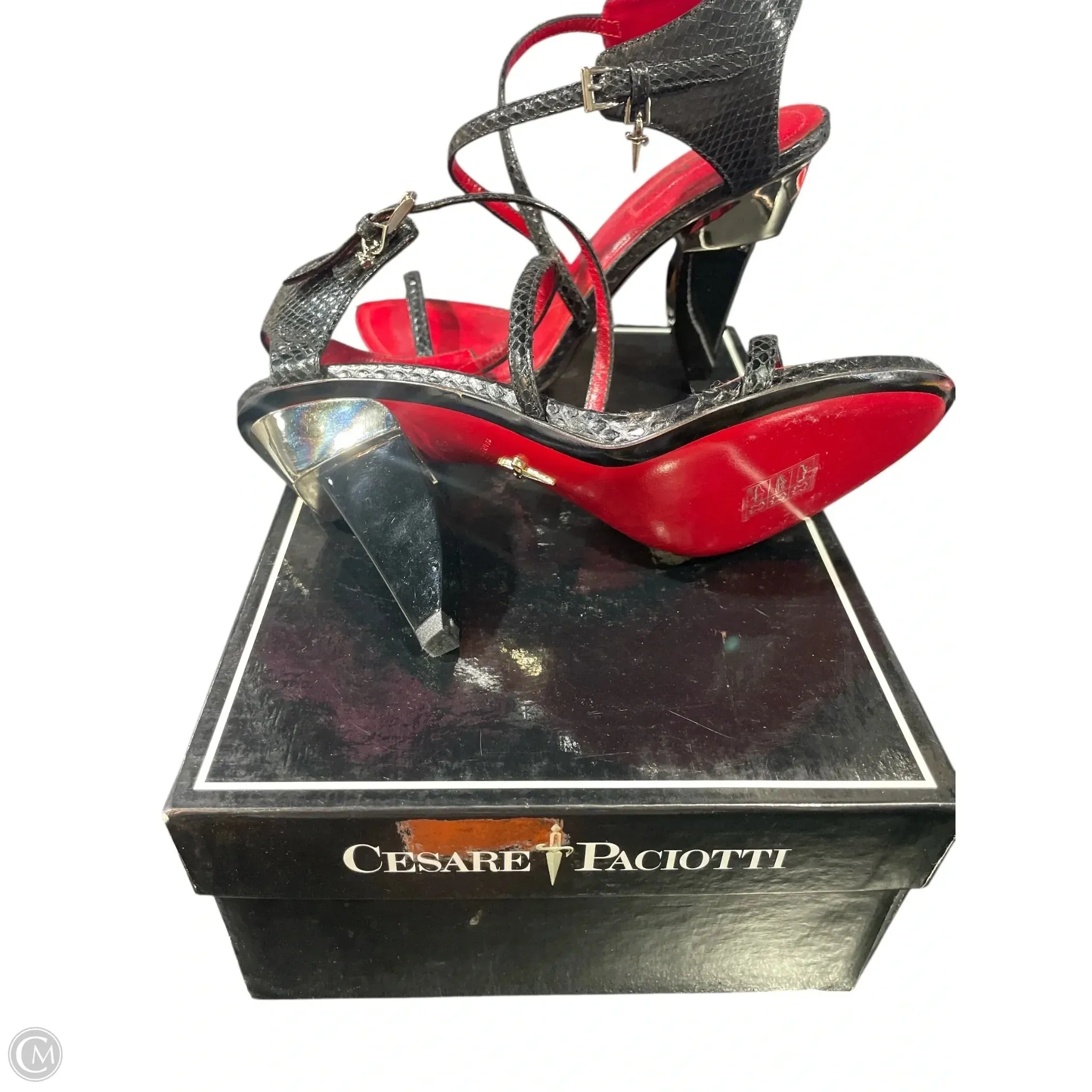 Durable Fabric Smooth Inner Seams Shoes Designer By Cesare Paciotti In Black & Silver, Size: 7