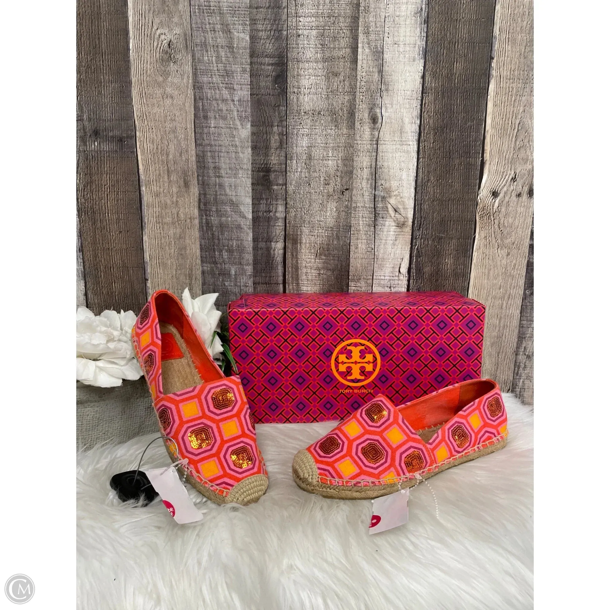 Night Glow Sandals Designer By Tory Burch In Orange & Pink, Size: 7