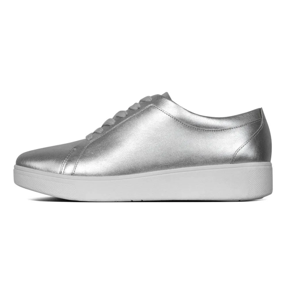 Fitflop Rally X22-011 Ladies Silver Leather Lace Up Trainers