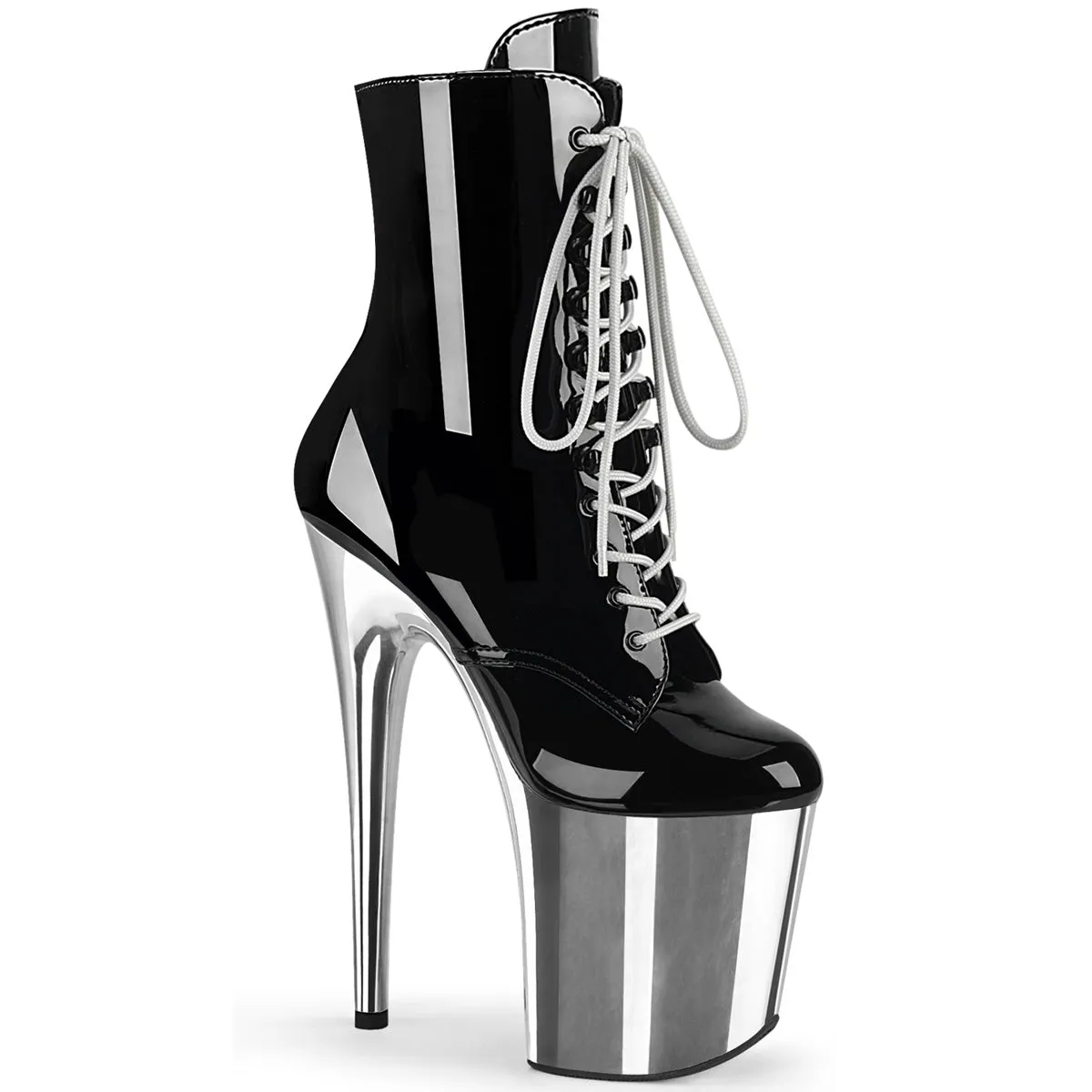 FLAMINGO-1020 Pleaser Black/Silver Sexy Platform Shoes (Pole Dancing Heels)