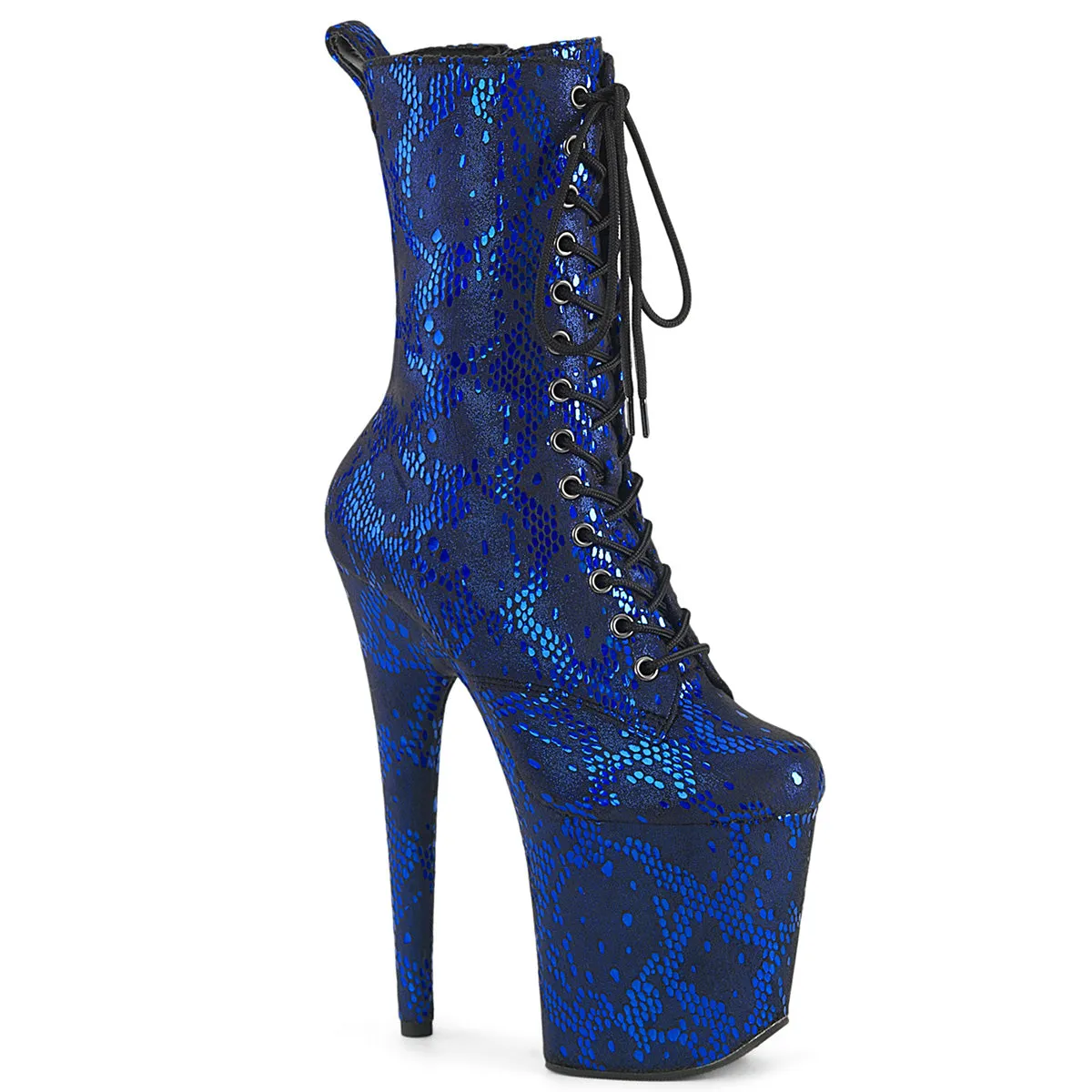 Flamingo 1040SPF Blue Metallic 8" Heel Platform Open Toe Ankle Boots - Direct