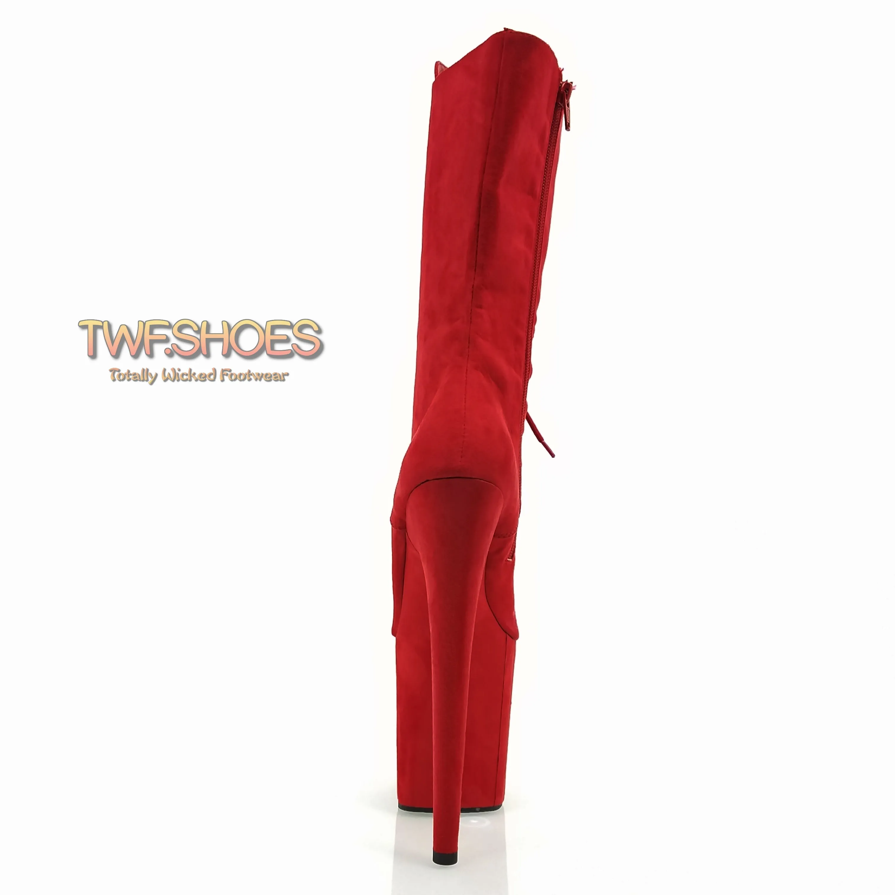 Flamingo 1050FS Faux Suede Mid Calf Ankle Boots 8" Platform Heels - Red - Direct