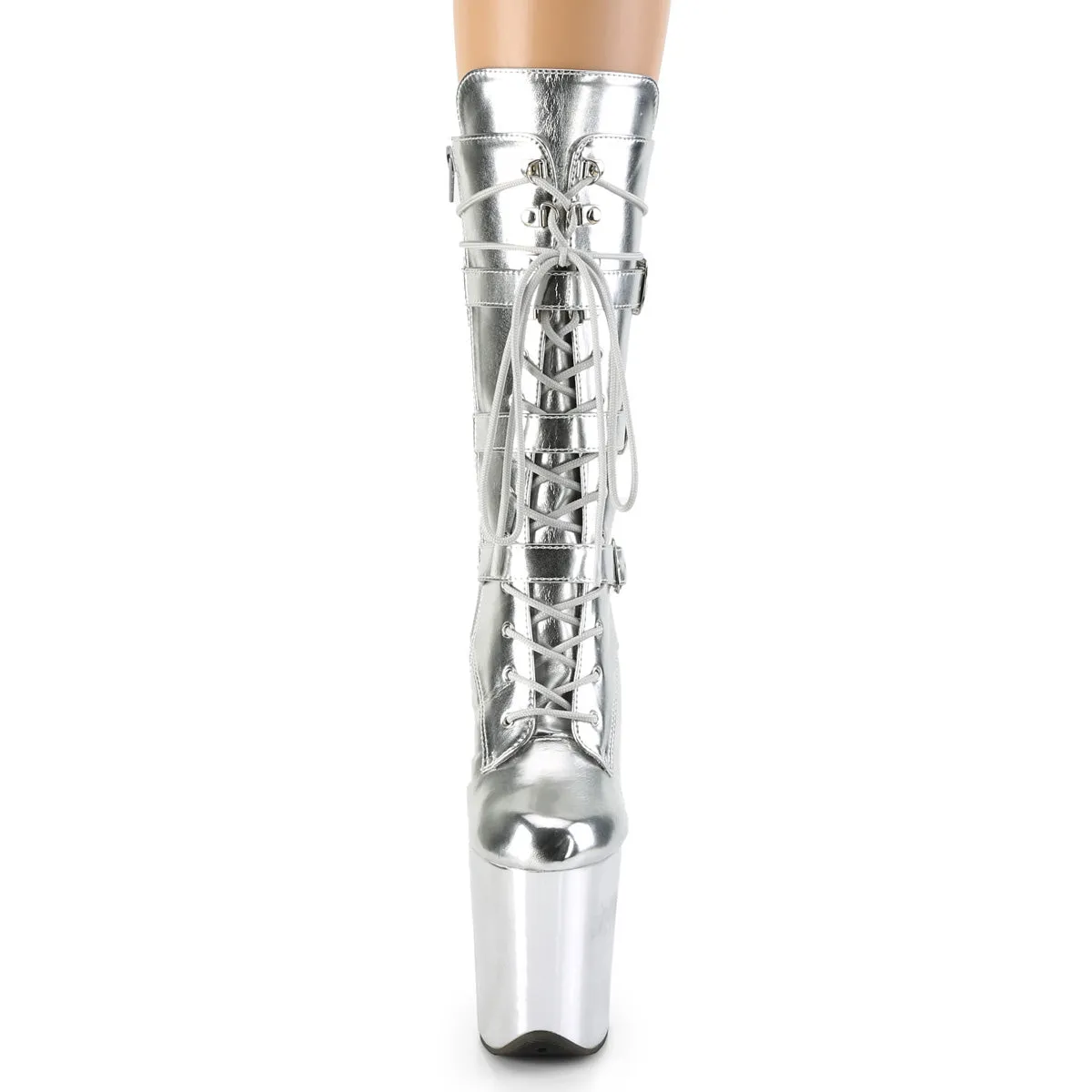 Flamingo 1053 Silver Platform - 8" High Heel Calf Boots