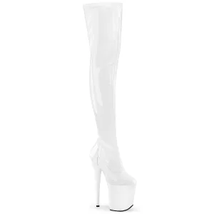 Flamingo 3000 Stretch White Patent - 8" High Heel Thigh High Boots - Direct