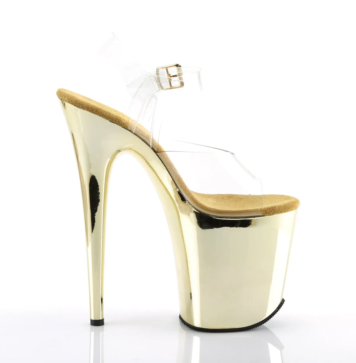 FLAMINGO-808 Pleaser Clear/Gold Chrome Sexy Platform Shoes (Pole Dancing Heels)