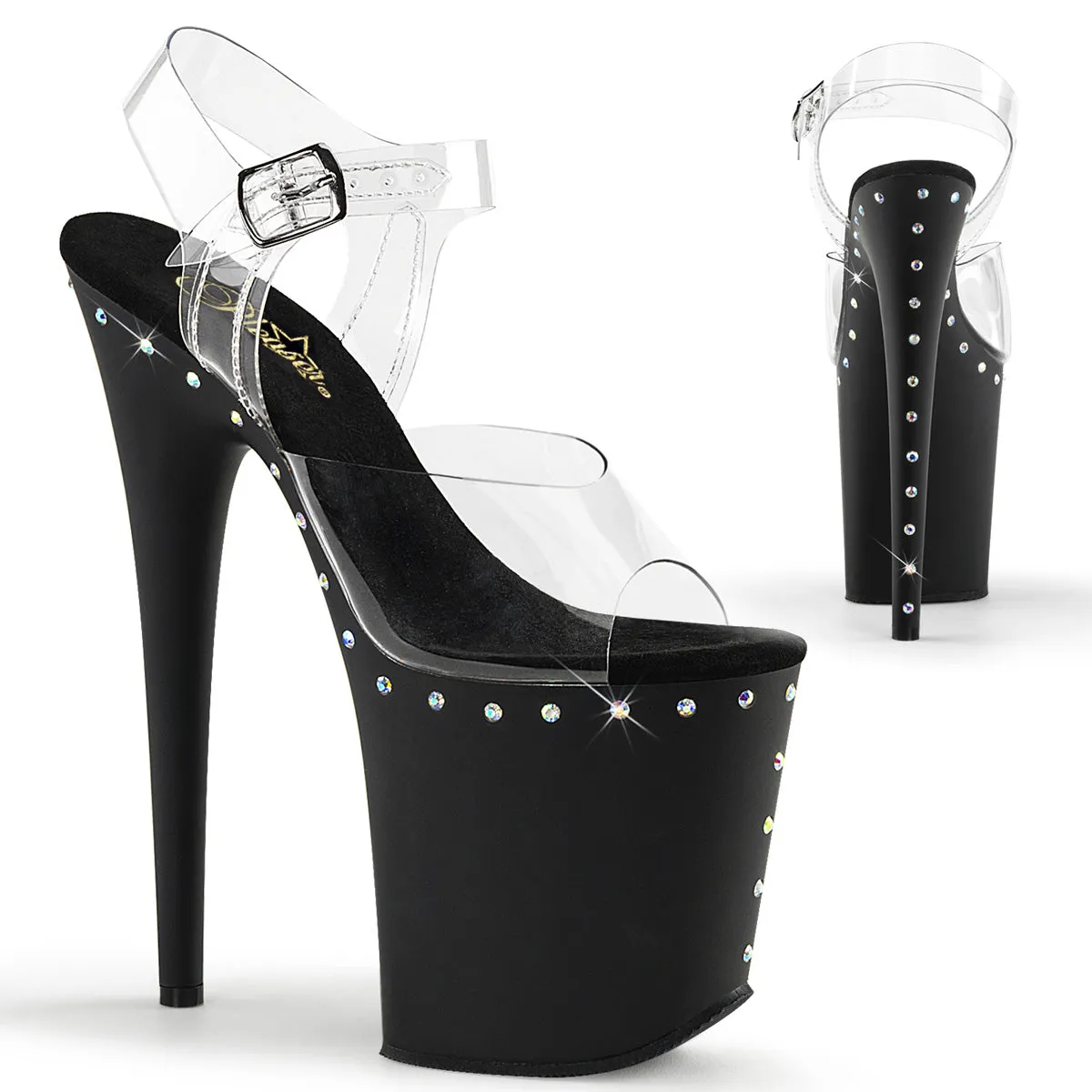FLAMINGO-808ABLS Pleaser Clear/Black Sexy Platform Shoes (Pole Dancing Heels)