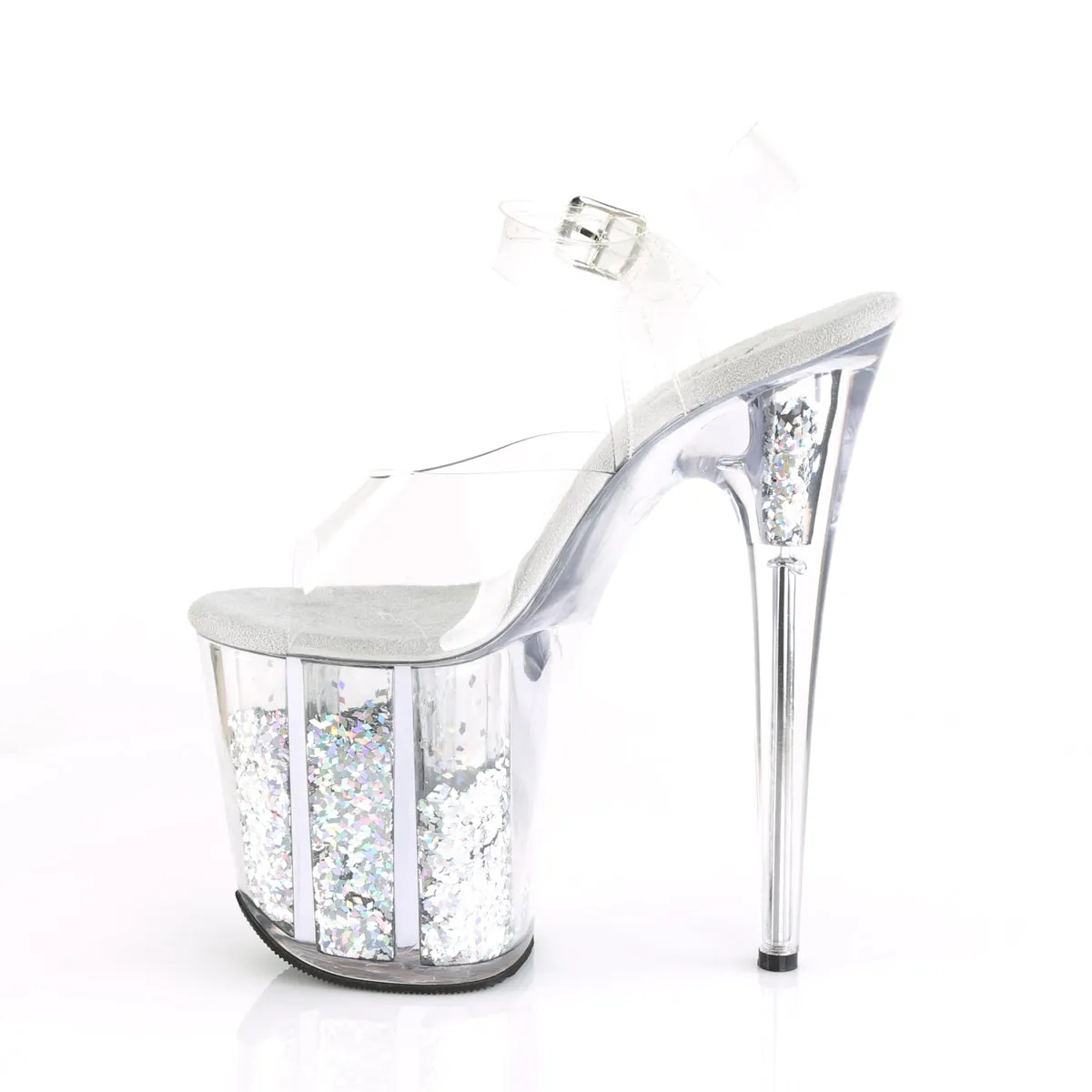 FLAMINGO-808GF Pleaser Clear/Silver Multi Glitter Sexy Platform Shoes (Pole Dancing Heels)