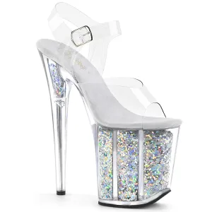 FLAMINGO-808GF Pleaser Clear/Silver Multi Glitter Sexy Platform Shoes (Pole Dancing Heels)