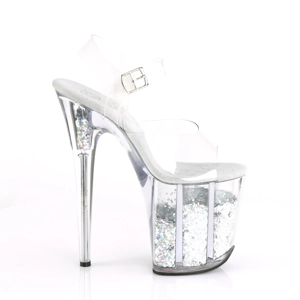 FLAMINGO-808GF Pleaser Clear/Silver Multi Glitter Sexy Platform Shoes (Pole Dancing Heels)