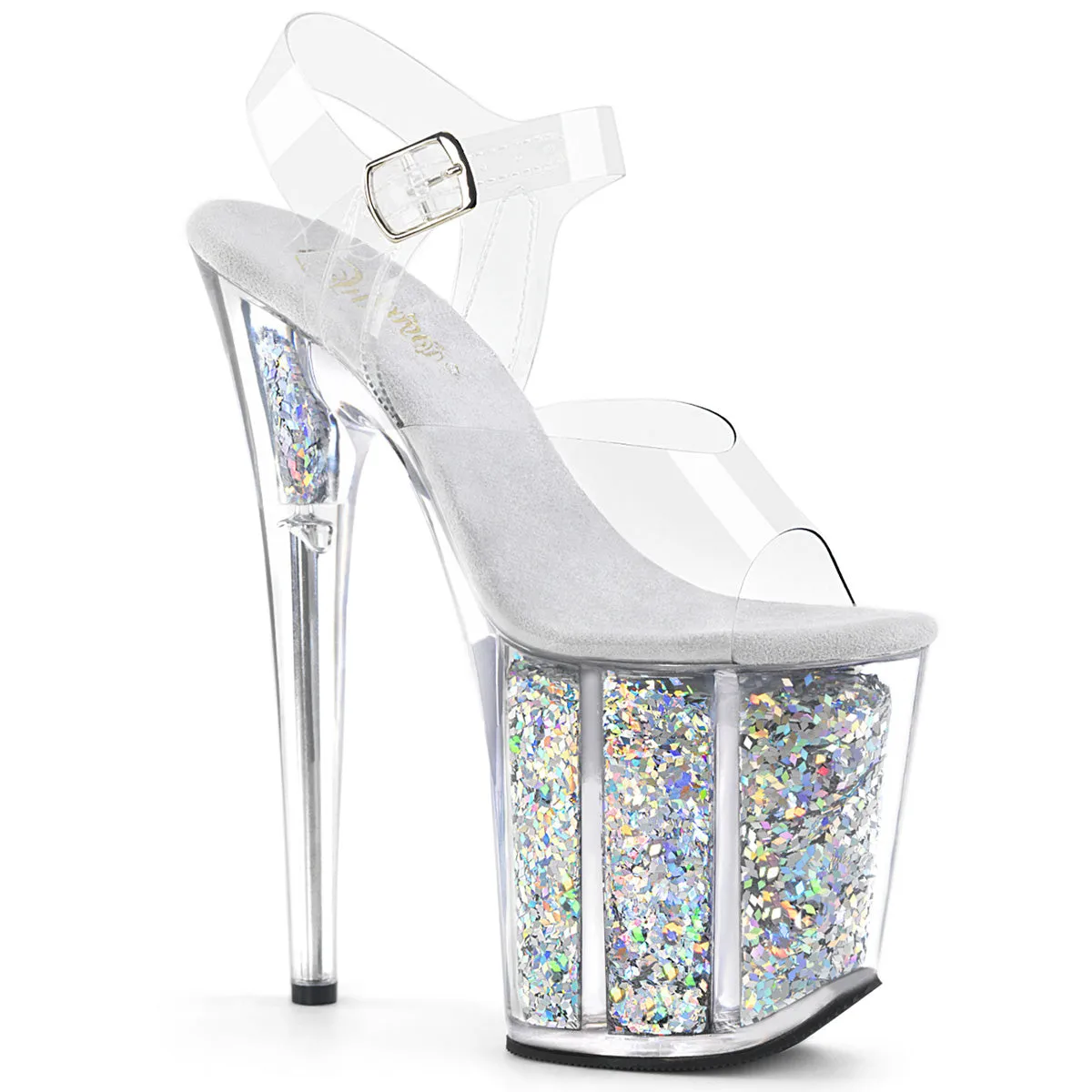 FLAMINGO-808GF Pleaser Clear/Silver Multi Glitter Sexy Platform Shoes (Pole Dancing Heels)