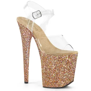 FLAMINGO-808LG Pleaser Clear/Rose Gold Multi Glitter Sexy Platform Shoes (Pole Dancing Heels)