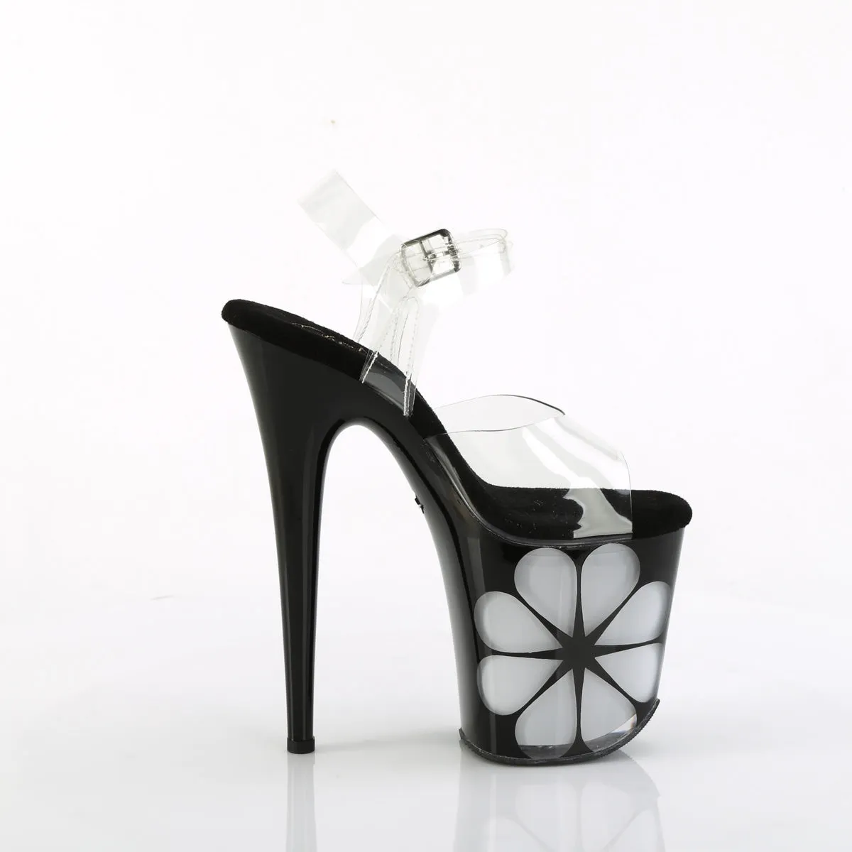 FLAMINGO-808NLHS Pleaser 8" Heel Clear/Black Multi Platforms (Exotic Dancing)