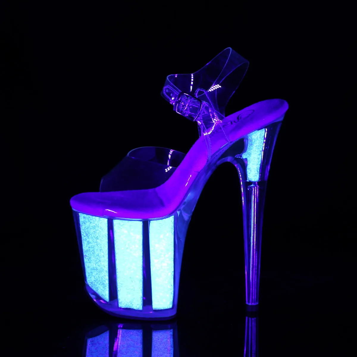 FLAMINGO-808UVG Pleaser Clear/Neon Opal Glitter Sexy Platform Shoes (Pole Dancing Heels)