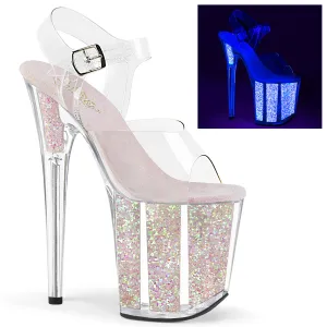 FLAMINGO-808UVG Pleaser Clear/Neon Opal Glitter Sexy Platform Shoes (Pole Dancing Heels)