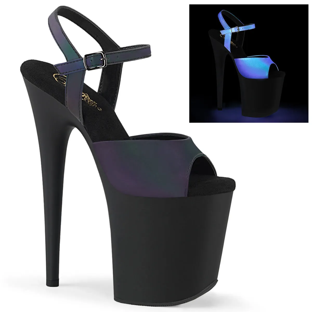 FLAMINGO-809REFL Pleaser Green Multi Reflective Sexy Platform Shoes (Pole Dancing Heels)