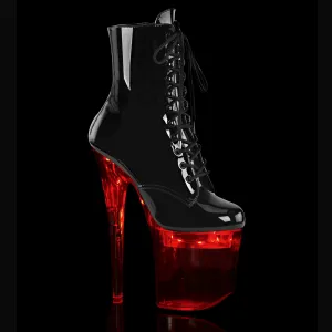FLASHDANCE-1020-8 Pleaser Shoes Black Patent Light Up Exotic Dancer Boots
