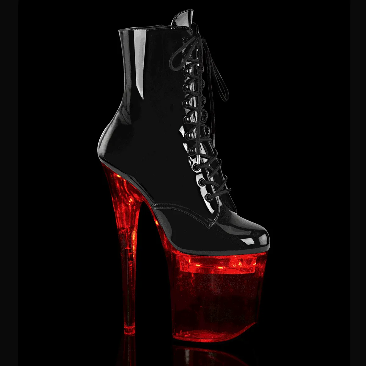 FLASHDANCE-1020-8 Pleaser Shoes Black Patent Light Up Exotic Dancer Boots