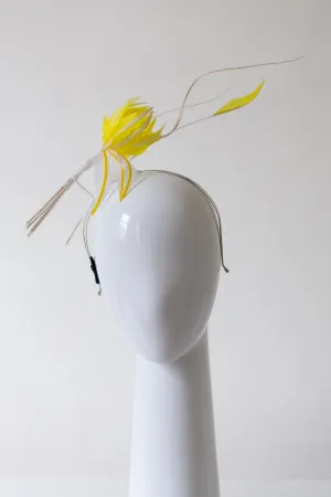 Floating Feather Flower Headpiece in Yellow and White